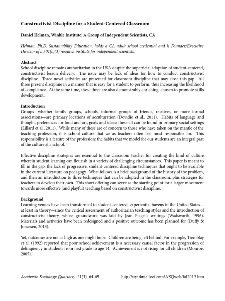 Student-Centered Discipline Techniques | PDF | Constructivism ...