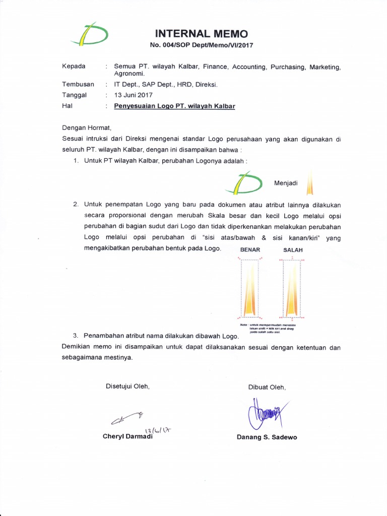 Contoh Internal Memo Perusahaan Mosaicone