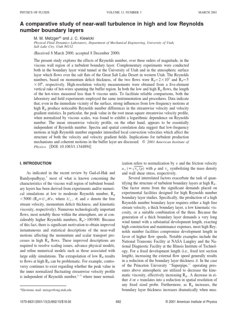 A Comparative Study of Near-Wall Turbulence in High and Low Reynolds ...