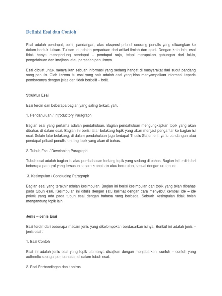 Definisi Esai Dan Contoh