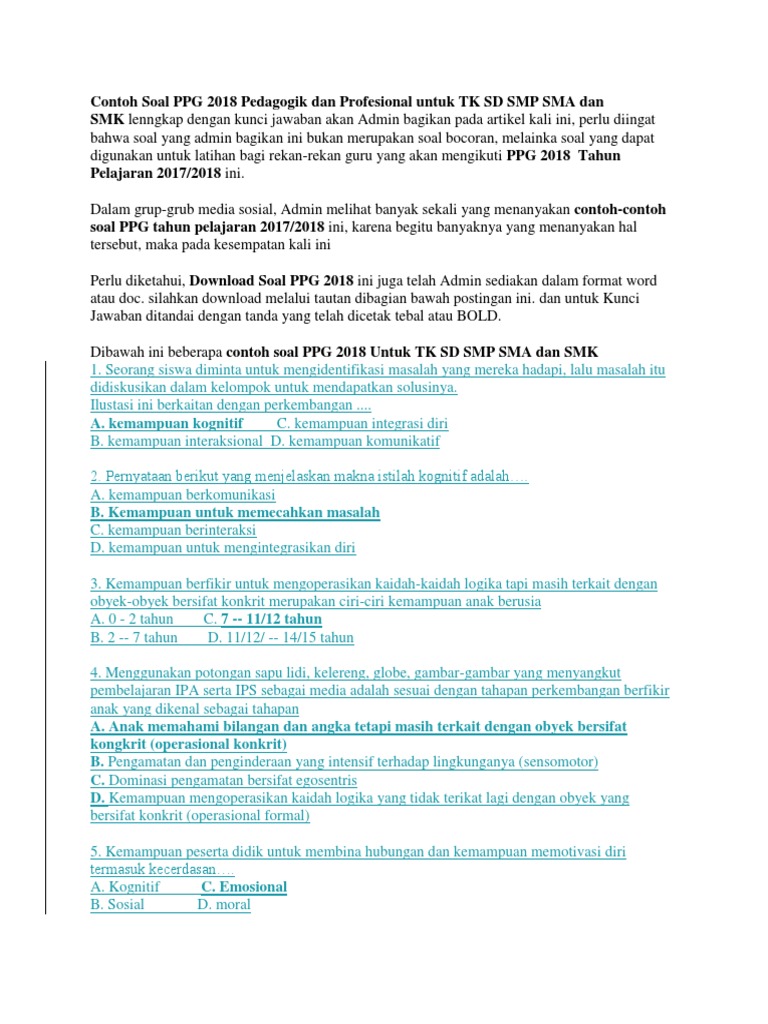 Contoh Soal Pedagogik Sd Dan Kunci Jawaban Barisan Contoh