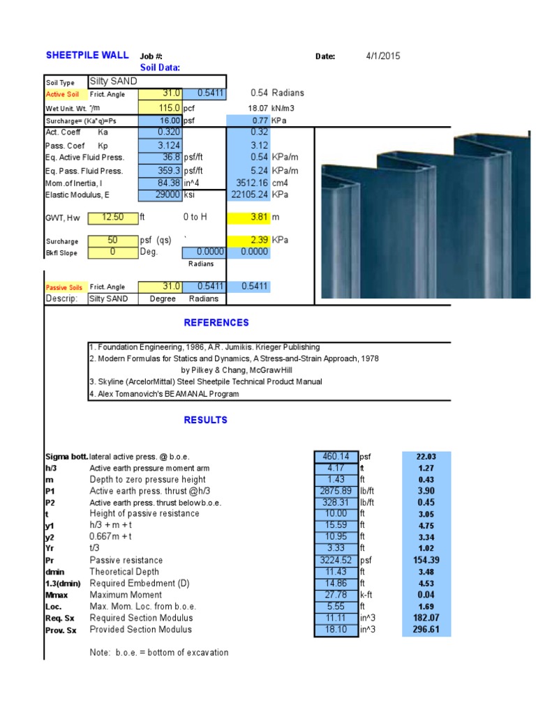 Steel Sheet Pile Design Analysis | PDF | Physics | Mechanics