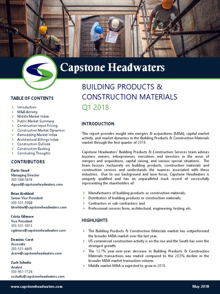 Capstone Headwaters Building Products & Construction Materials M&a ...