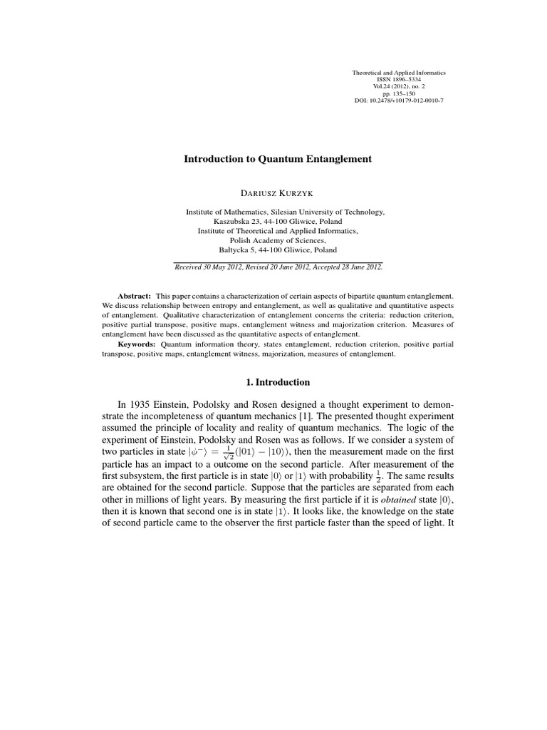 Introduction to Quantum Entanglement | PDF | Quantum Entanglement ...