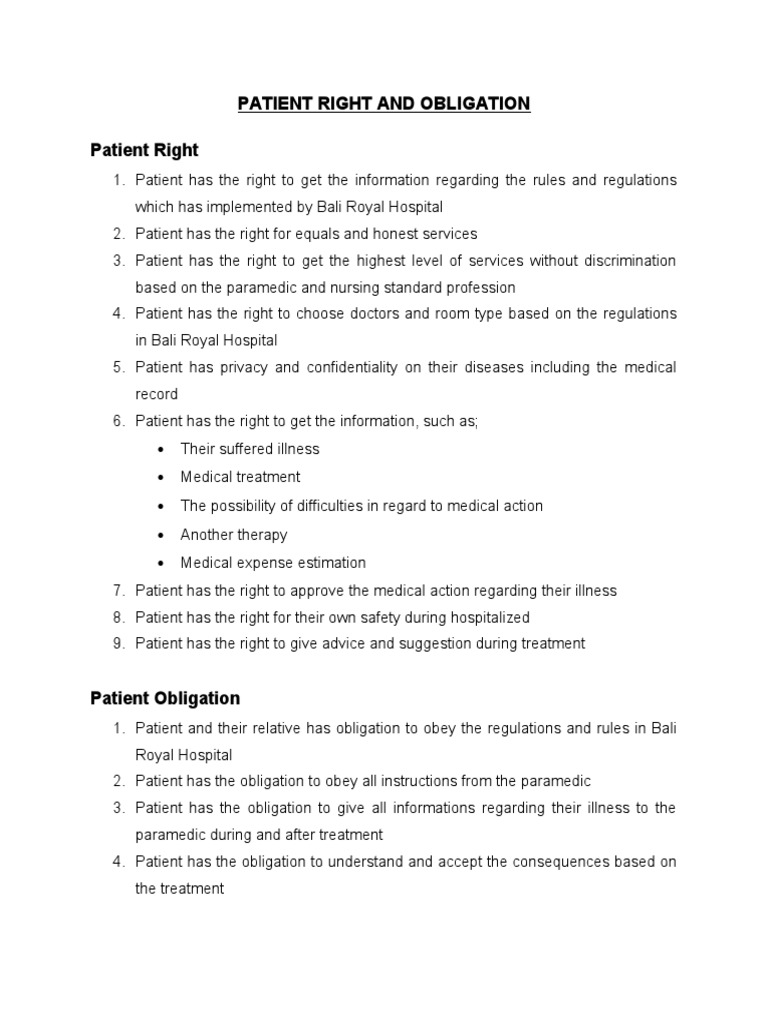 Patient Right and Obligation | PDF | Wellness