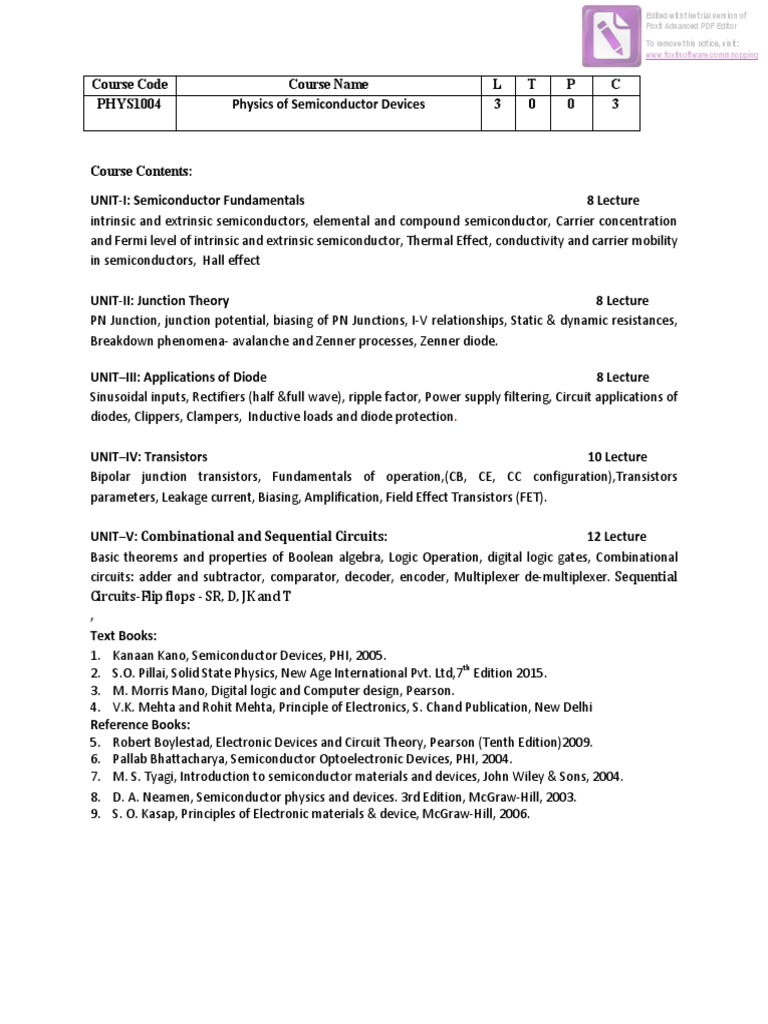 Syllabus For Physics of Semiconductor Devices | PDF | Semiconductors ...