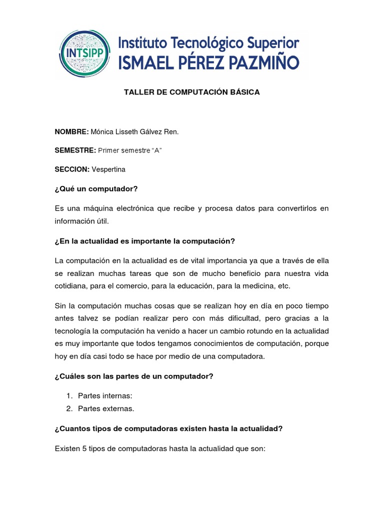 Taller de Computación Básica | PDF | Hardware de la computadora ...