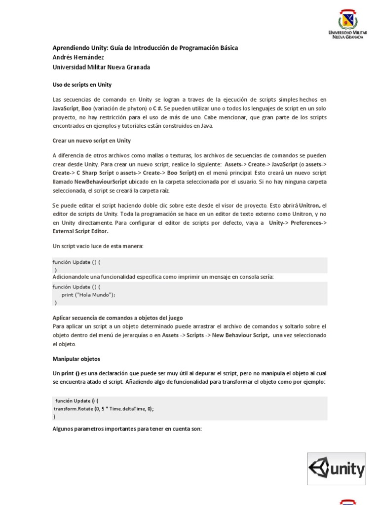 Introducción a Scripts en Unity | PDF