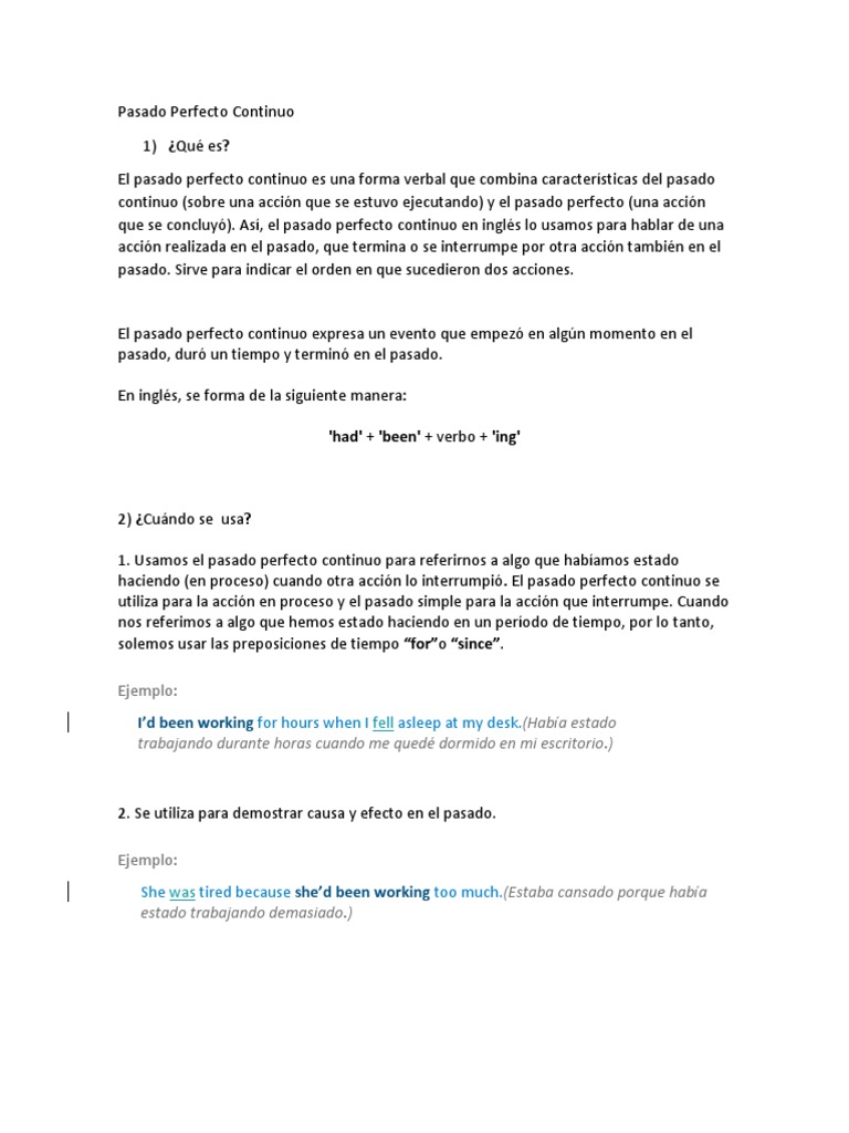 Estructura y uso del pasado perfecto continuo | PDF | Artes del ...