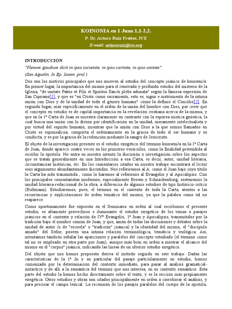 Arturo Ruiz Koinonia En 1 Juan 1 1 2 2 Asunto Gramatica Verbo