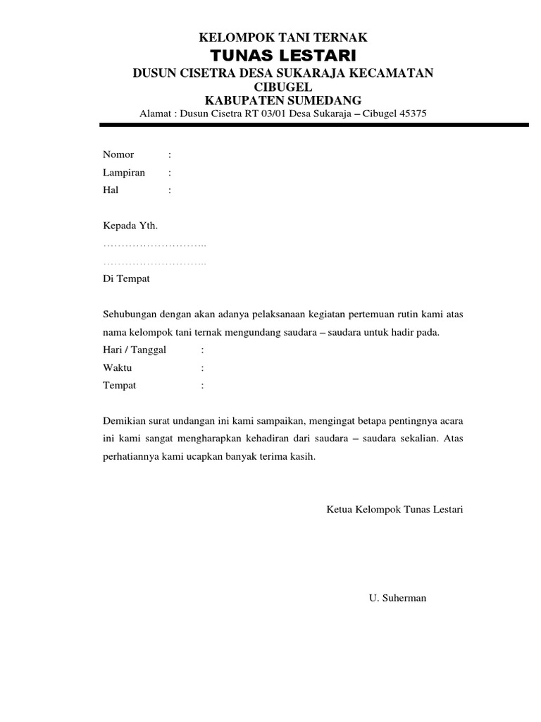 Surat Undangan Kelompok Tunas Lestari