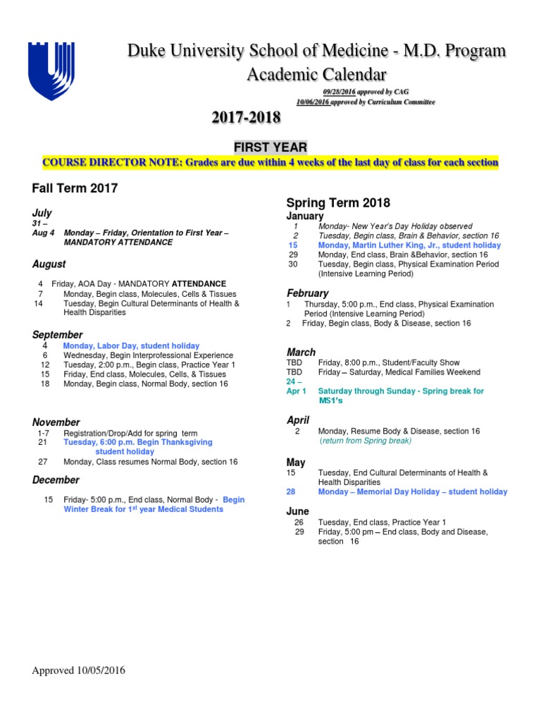 2017-2018 Academic Calendar | PDF | Academic Term | Academia
