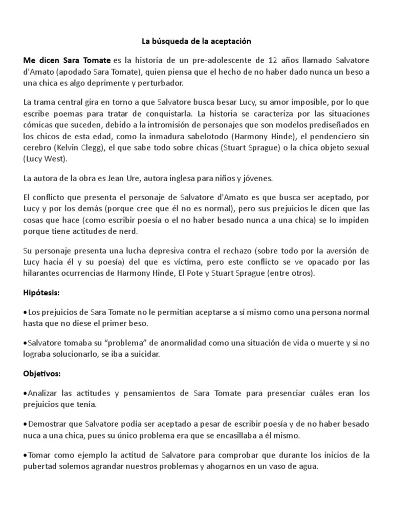 Resúmen Libro Me Dicen Sara Tomate