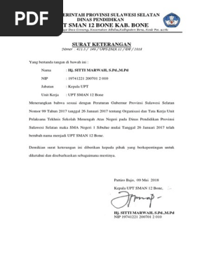 Surat Ket Perubahan Nama Sekolah