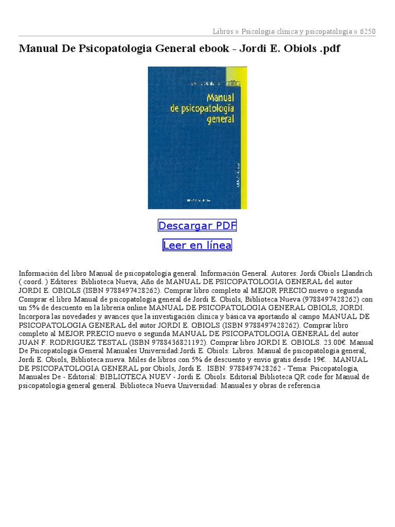 Manual de Psicopatologia General | PDF
