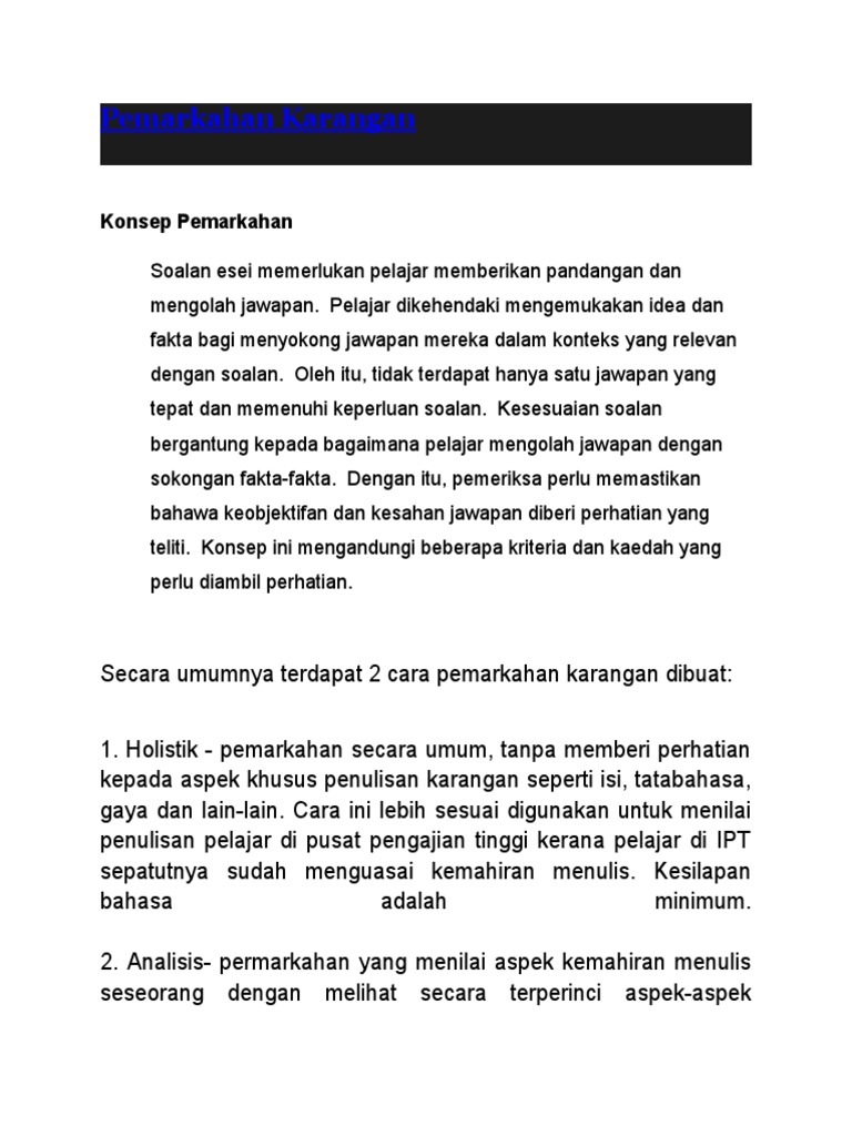 Pemarkahan Holistik Dan Analitik Pdf