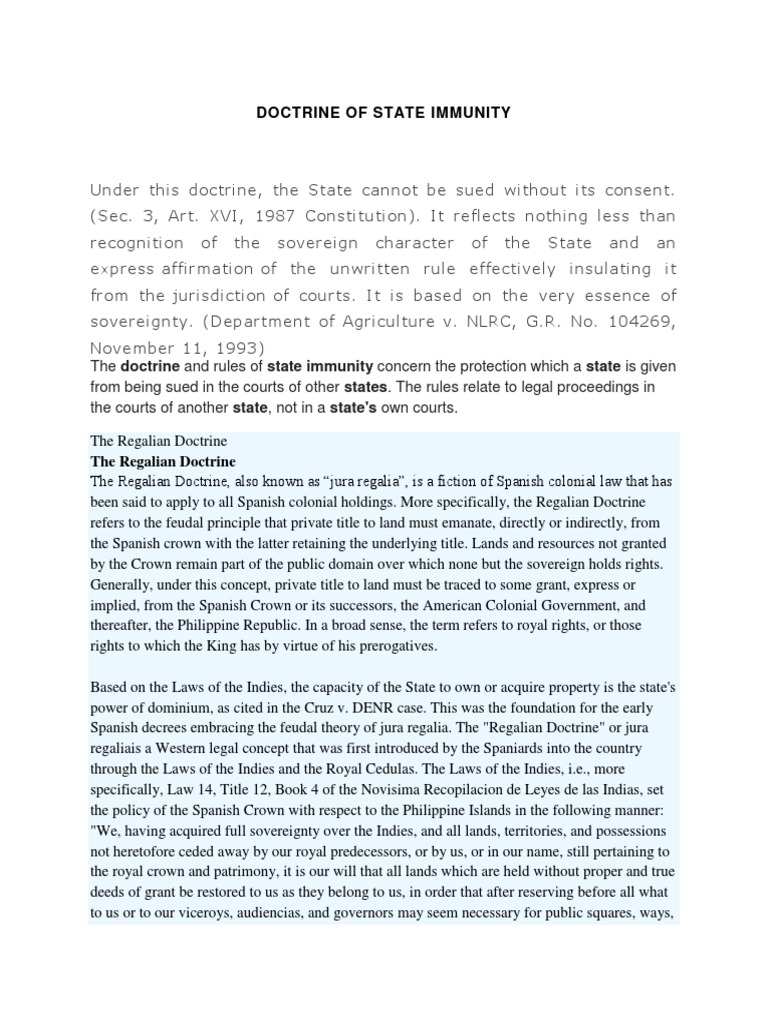 Doctrine of State Immunity PDF Sovereign Immunity The Crown