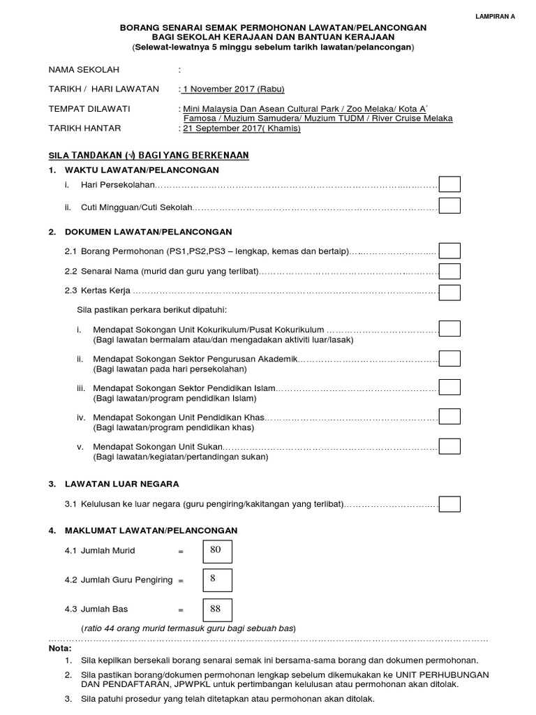 Borang Senarai Semak Permohonan Lawatan Latest Pdf