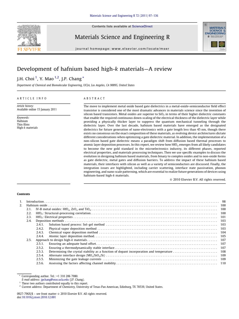 Materials Science and Engineering R Reports Volume 72 Issue 6 2011