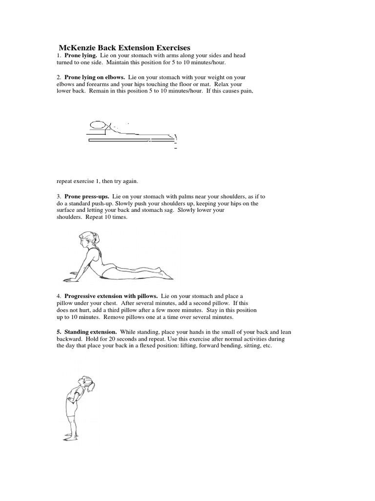 McKenzie Back Extension Exercises Guide | PDF | Back Pain | Low Back Pain