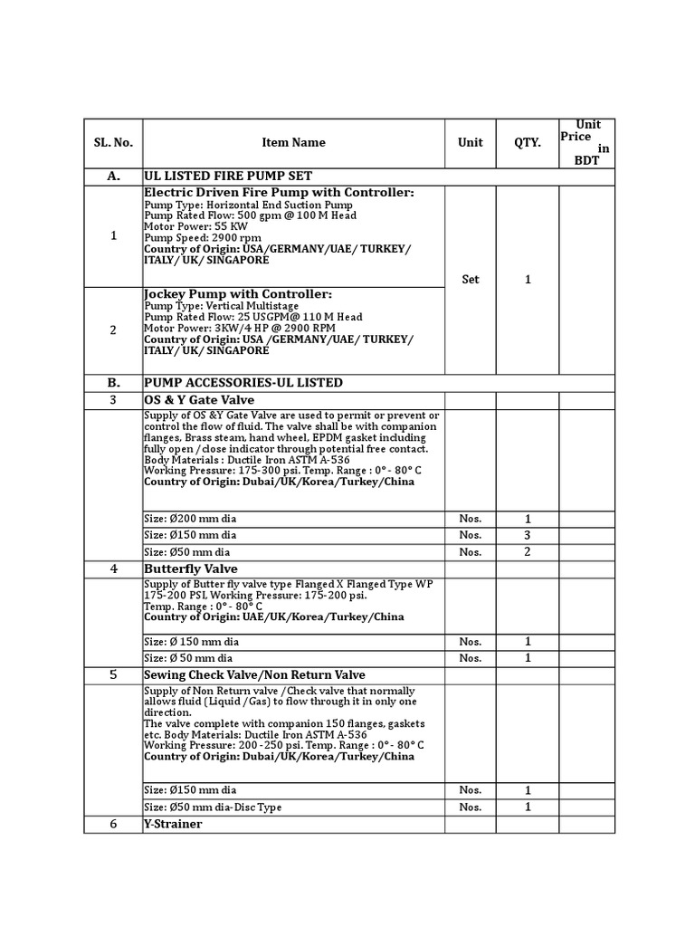 Fire HYDRANT BOQ PDF Valve Fire Sprinkler System