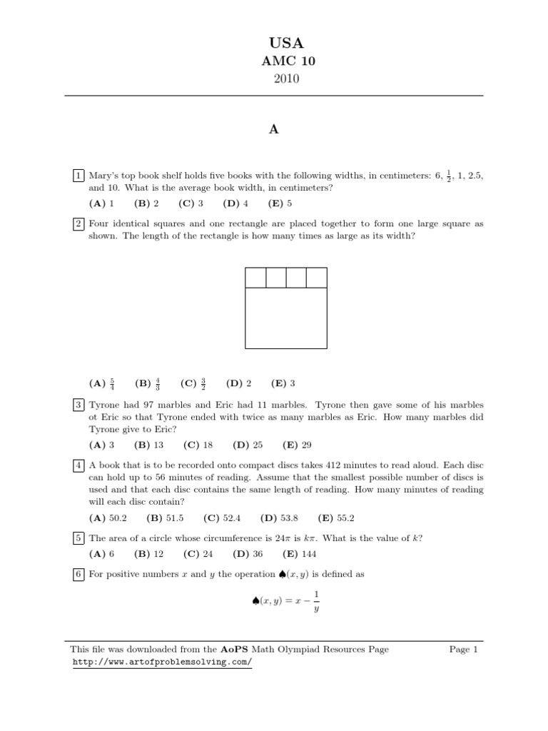 AMC 10 2010 Math Problems and Solutions | PDF | Area | Numbers