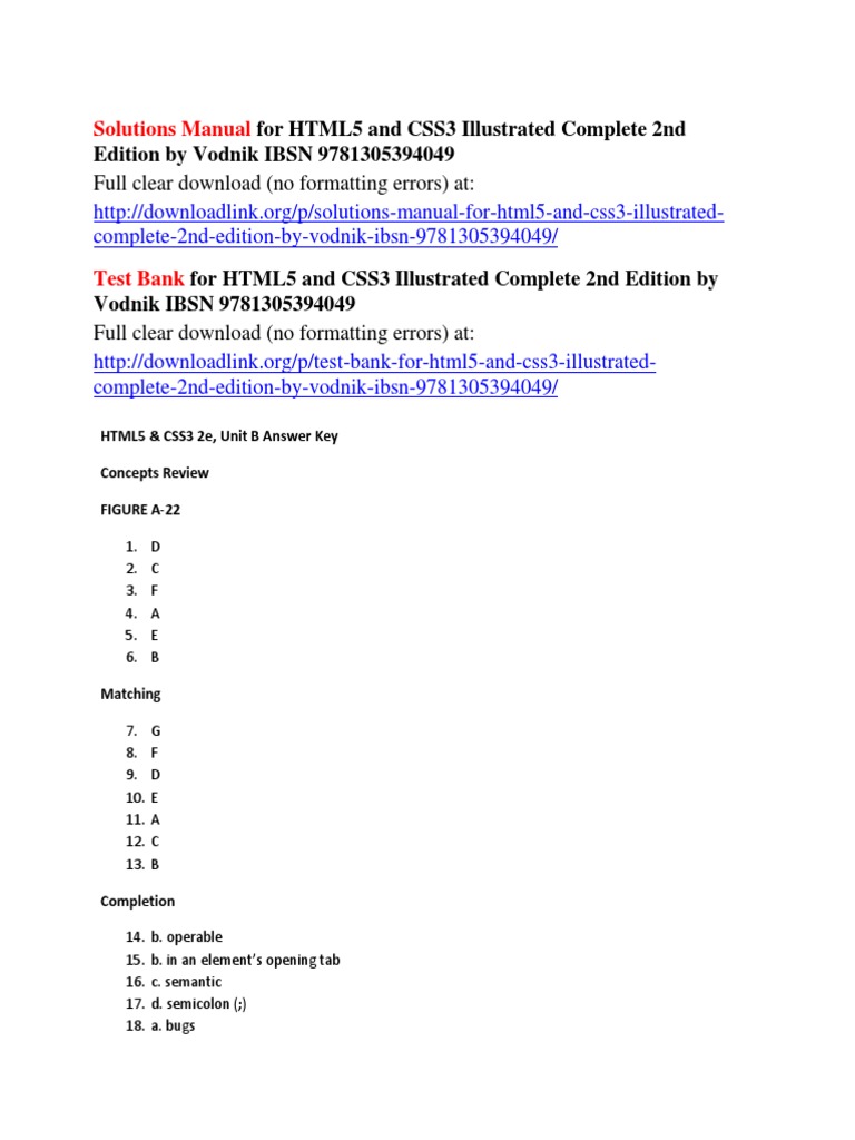 Solutions Manual For HTML5 and CSS3 Illustrated Complete 2nd Edition by ...