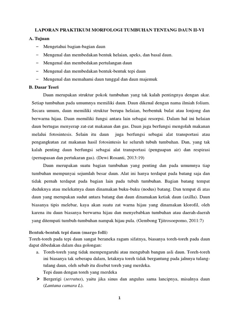 Laporan Praktikum Biologi Morfologi Tumbuhan Seputar Laporan