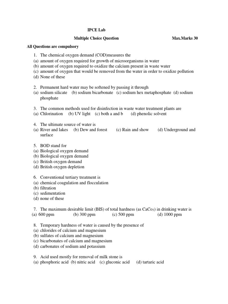 Ipce Lab Multiple Choice Question Max Marks 30 All Questions Are