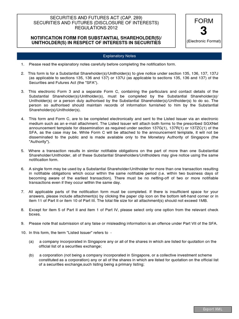 Notification Form For Substantial Shareholder (S) / Unitholder (S) in ...