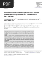 Sensorimotor Control Deficiency in Recurrent Anterior Shoulder Instability Assessed With A Stabilometric Force Platform