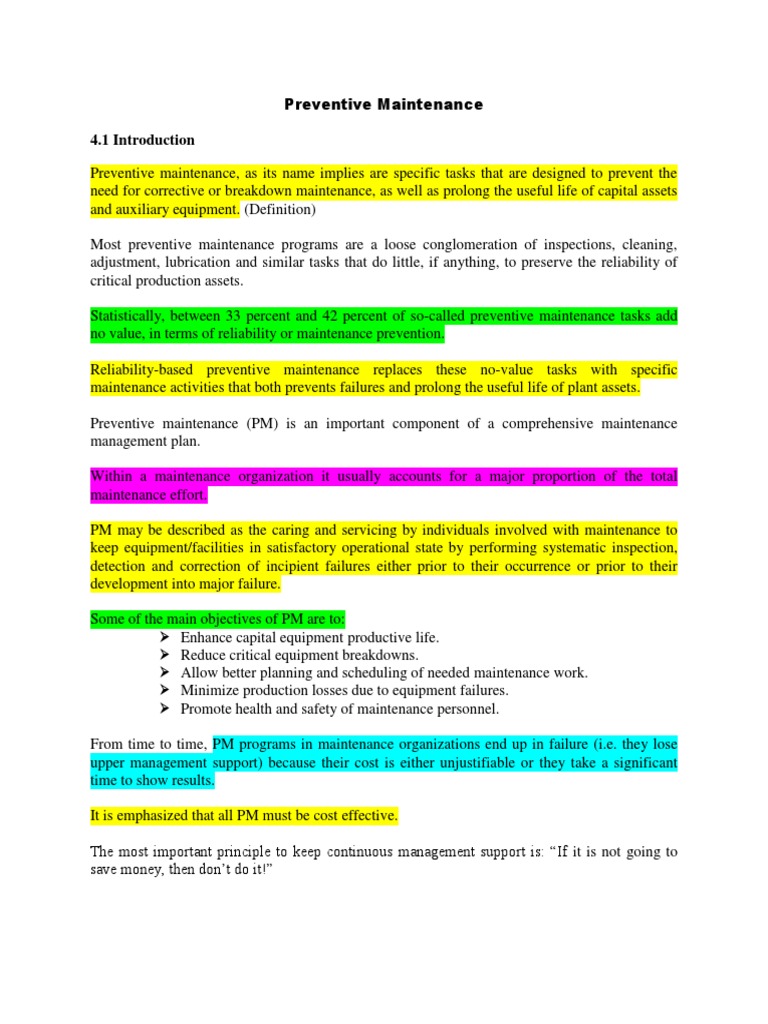 Effective Preventive Maintenance Program | PDF | Reliability ...