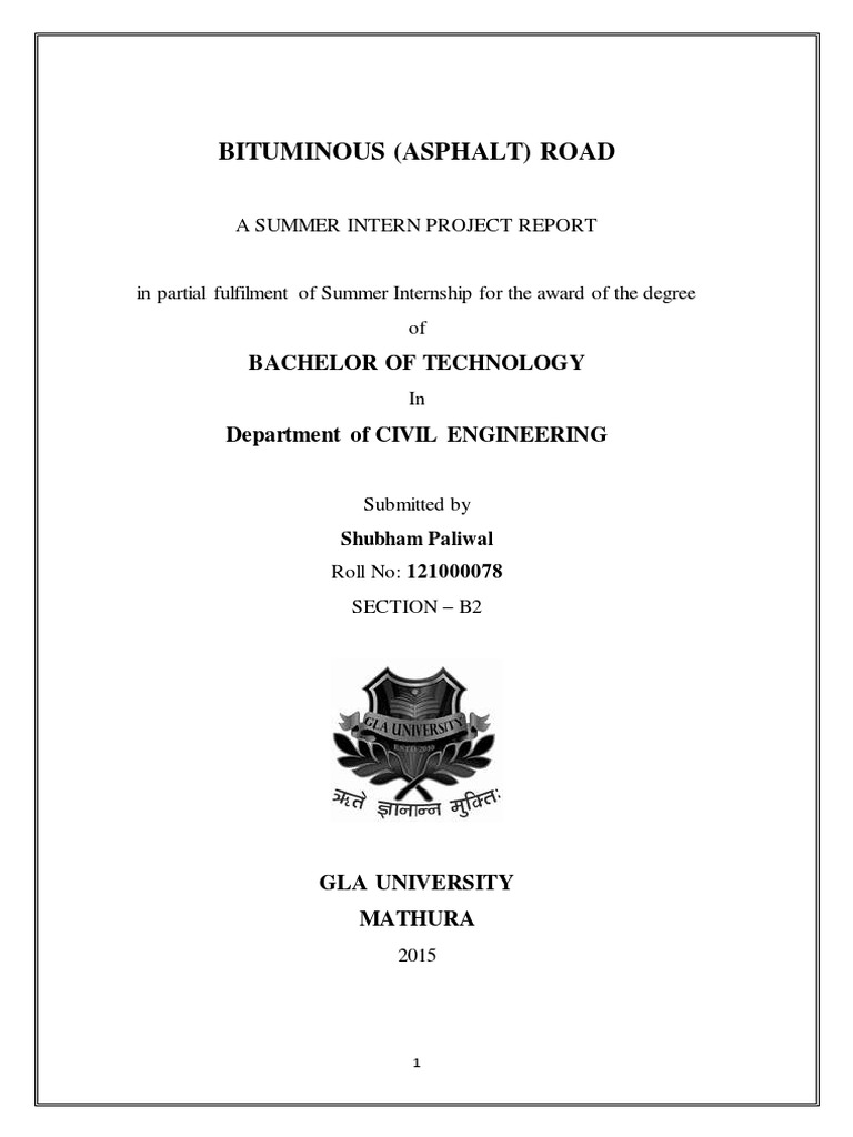 Bituminous Asphalt Road Construction Report | PDF | Road Surface | Asphalt