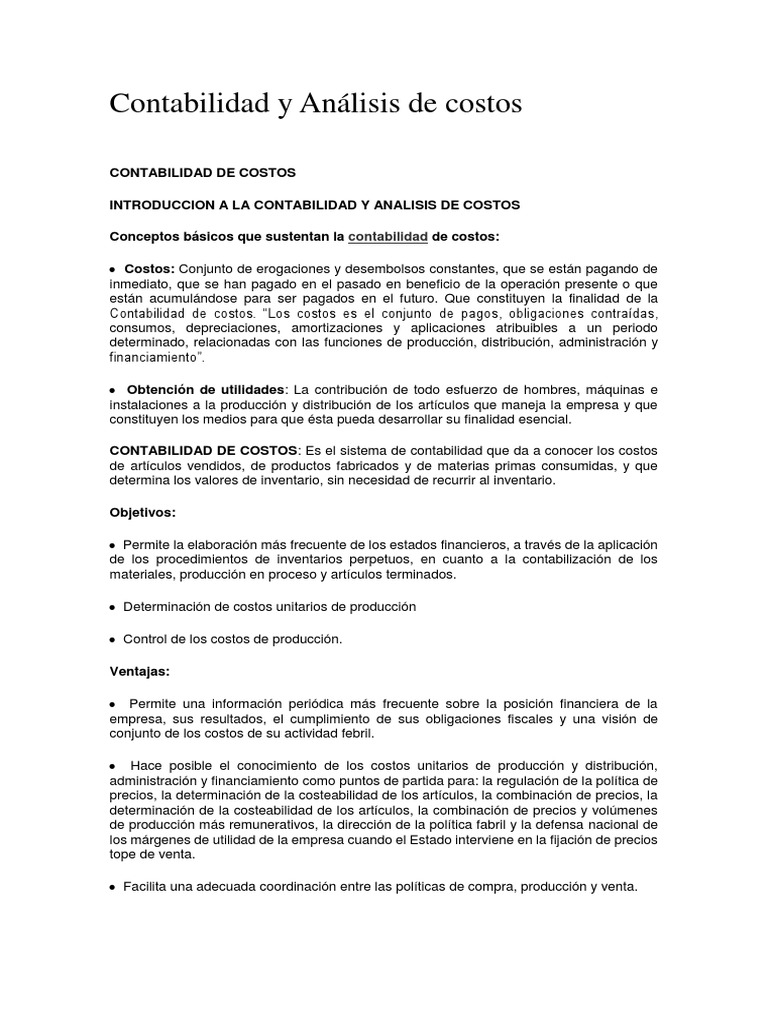Contabilidad y Análisis de Costos Empresariales | PDF | Costo ...
