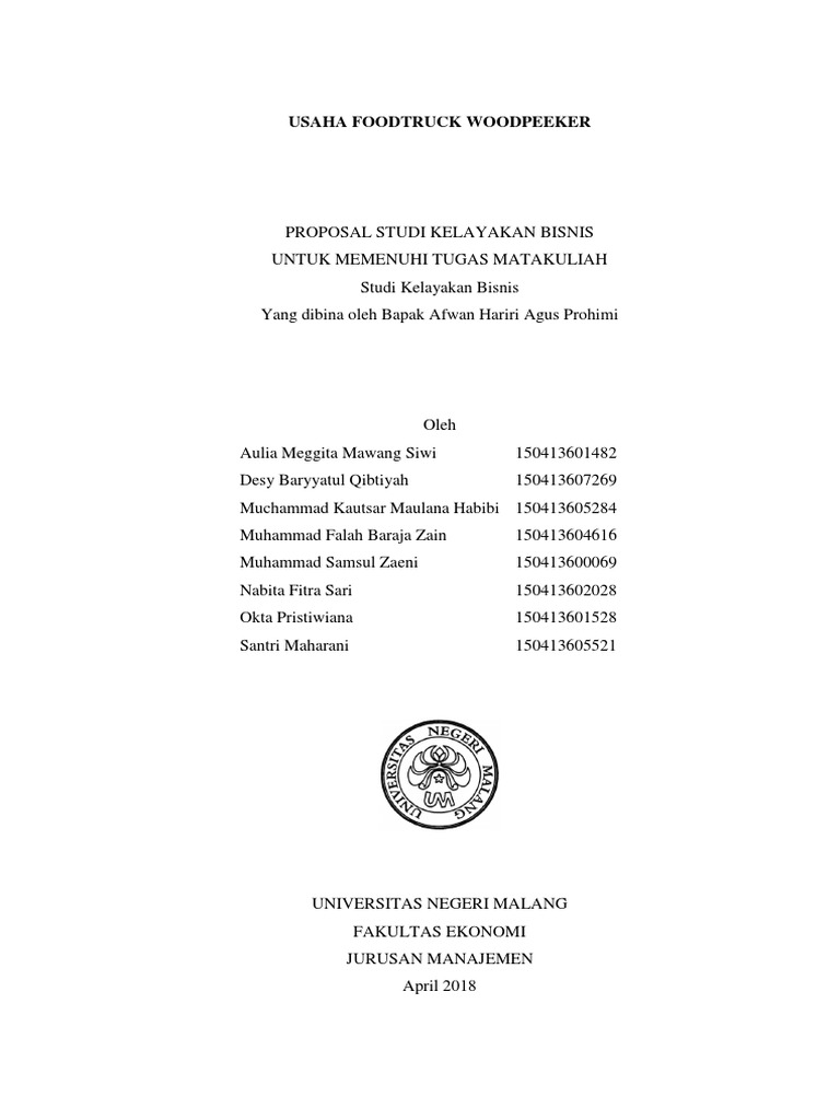 Studi Kelayakan Bisnis Usaha Foodtruck Woodpeeker Pdf