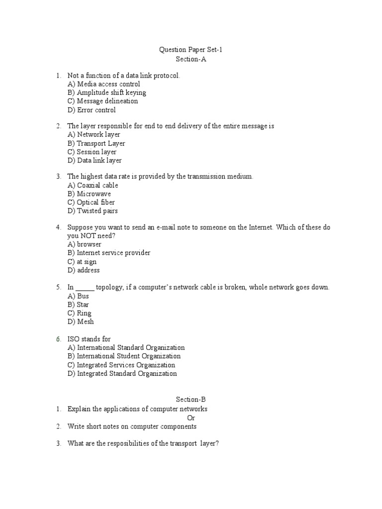 Question Paper Set | PDF | Network Topology | Computer Network