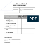 Form For Orientation / Training of Employee (Casual Staff) of SNGPL