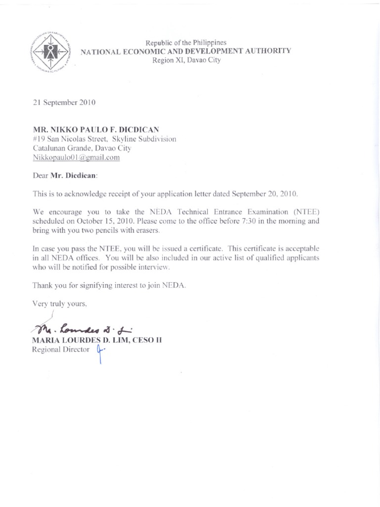 NEDA Exam Invitation | PDF