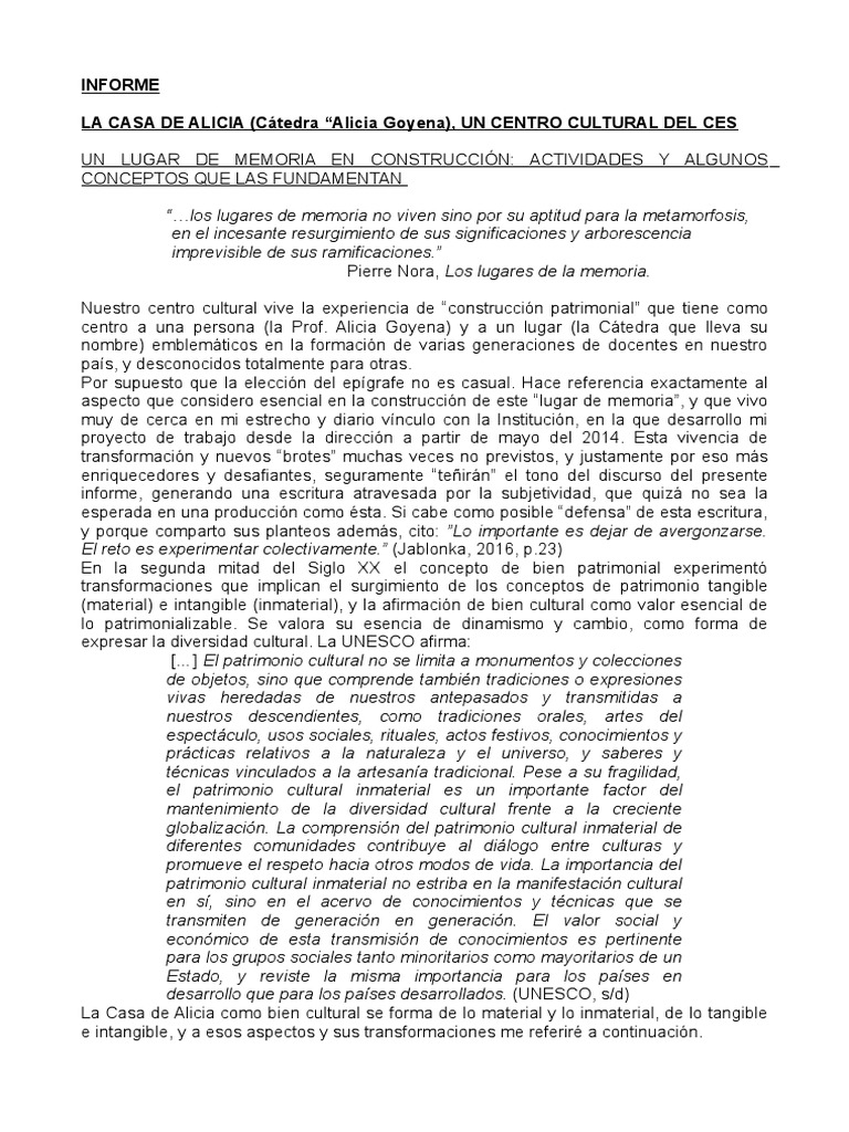 La Casa de Alicia (Cátedra Alicia Goyena) Un Centro Cultural Del Ces