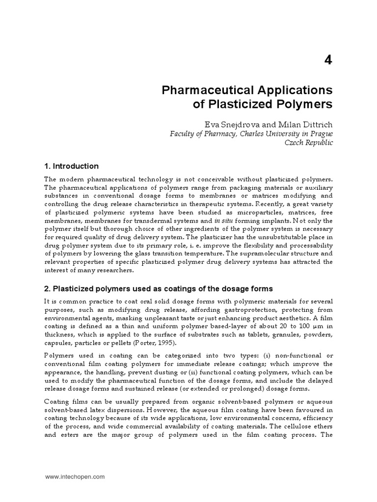 Pharmaceutical Applications of Plasticized Polymers PDF | PDF ...