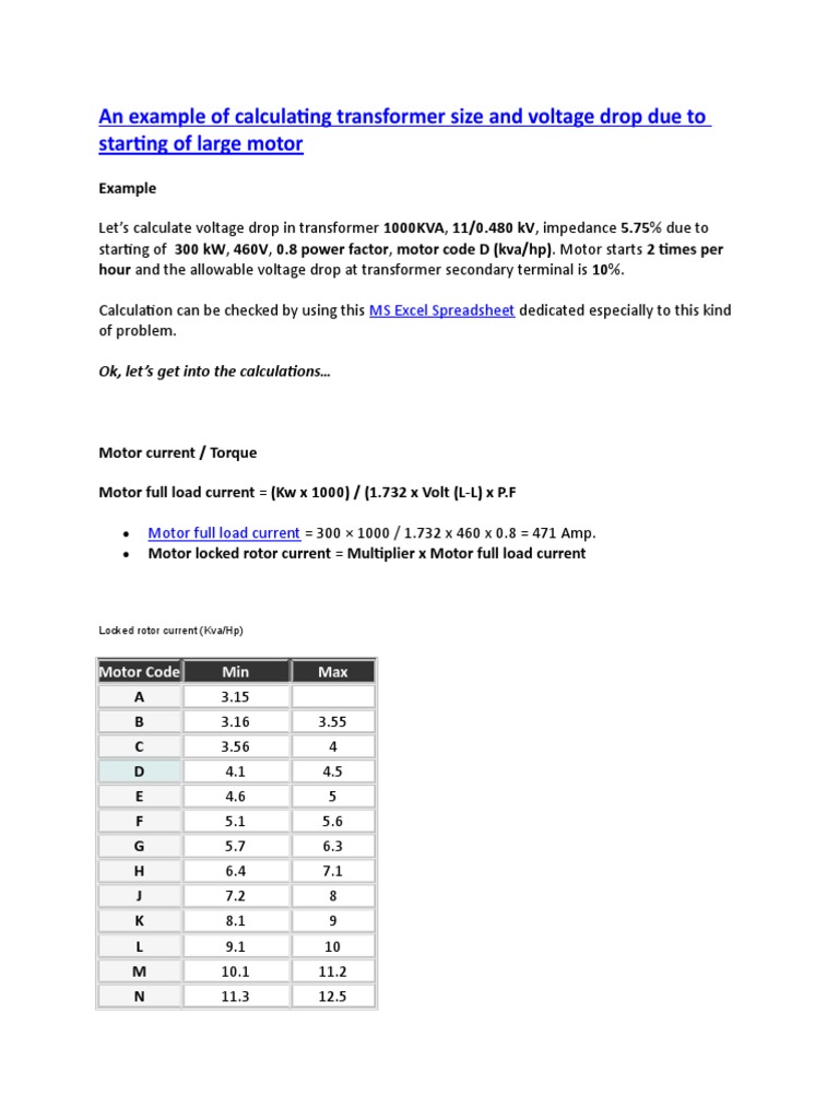 Transformer Sizing for Large Motors | PDF | Transformer | Voltage