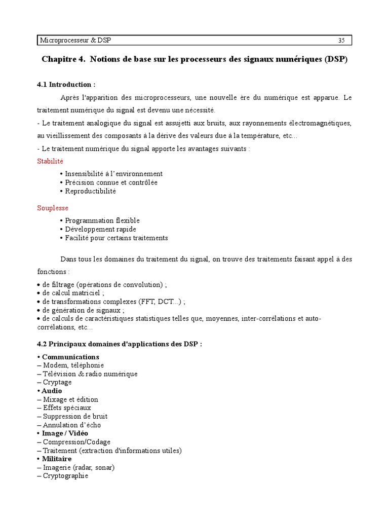 Introduction aux DSP et microprocesseurs | PDF | Processeur de signal ...