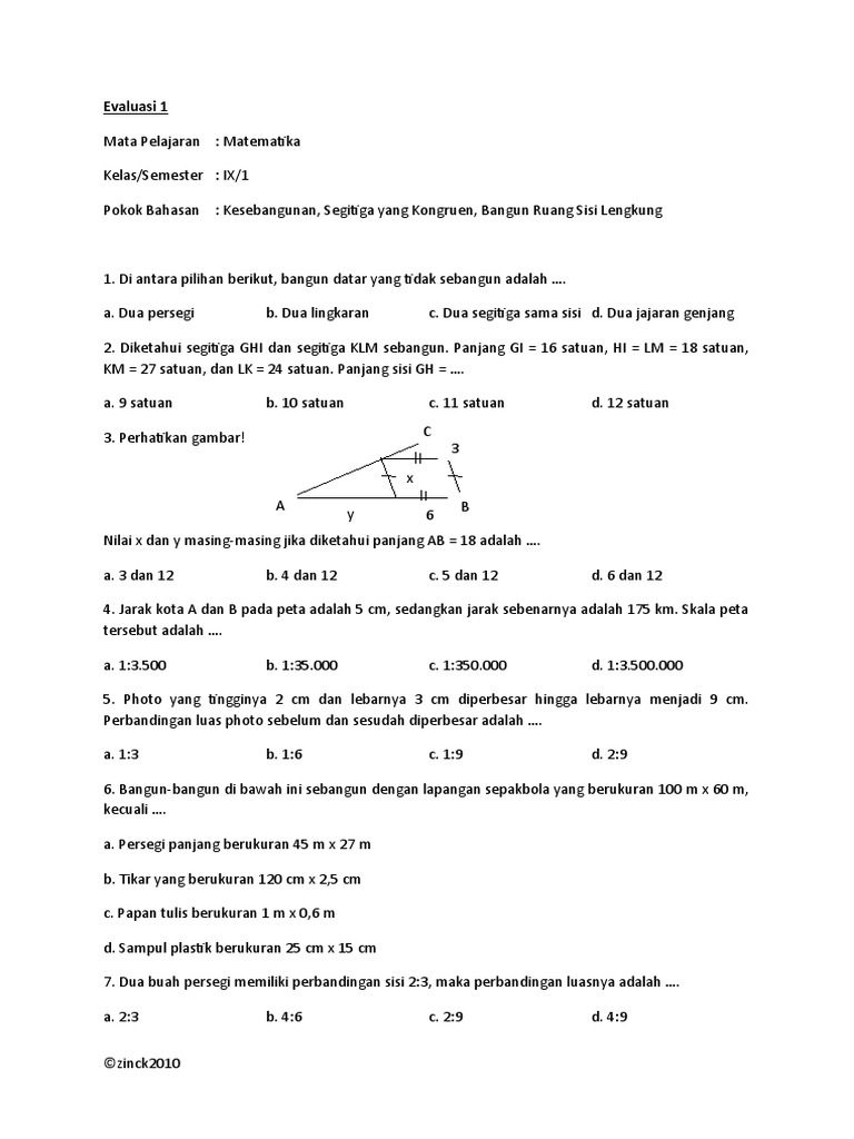  Soal  Matematika SMP  Kelas  3 