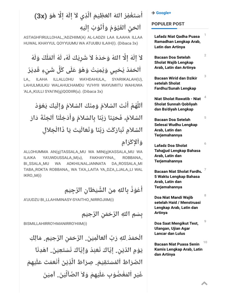 Bacaan Dzikir Setelah Sholat Fardhu Lengkap Pdf