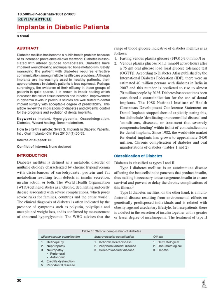 Implants in Diabetic Patients PDF Diabetes Management Diabetes