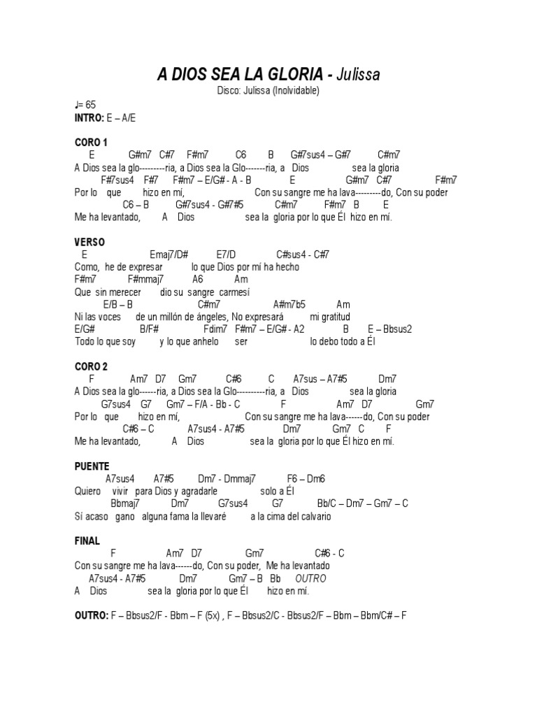 A Dios Sea La Gloria Julissa Acordes