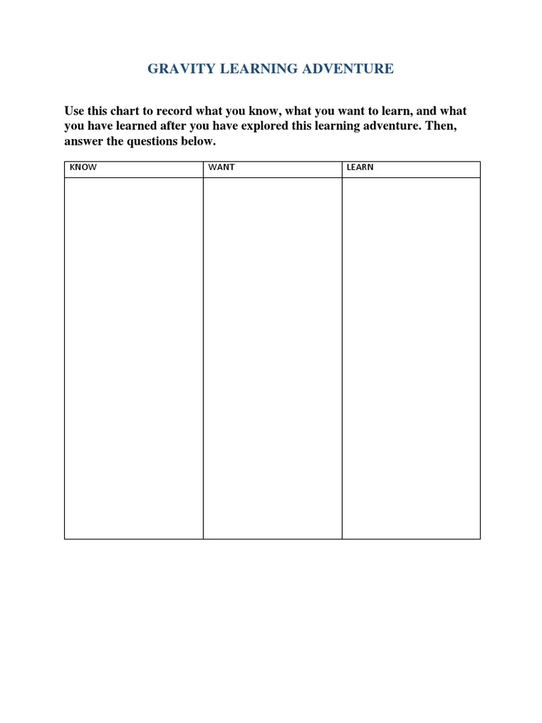 KWL Chart for Gravity Exploration | PDF | Science & Mathematics