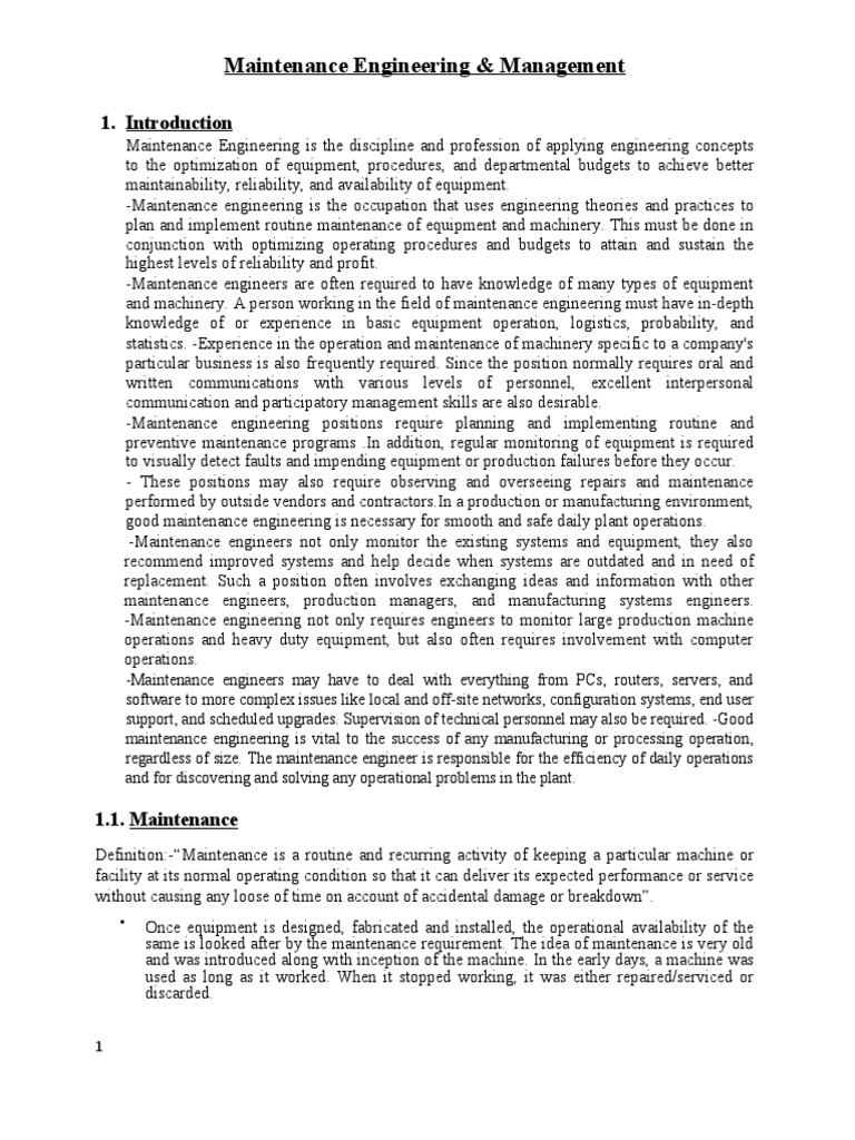 Maintenance Engineering Overview | PDF | Reliability Engineering ...
