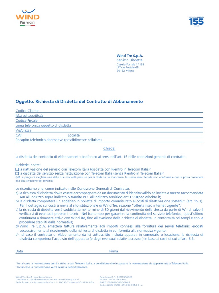 Modulo Richiesta Disdetta Gen18 PDF | PDF