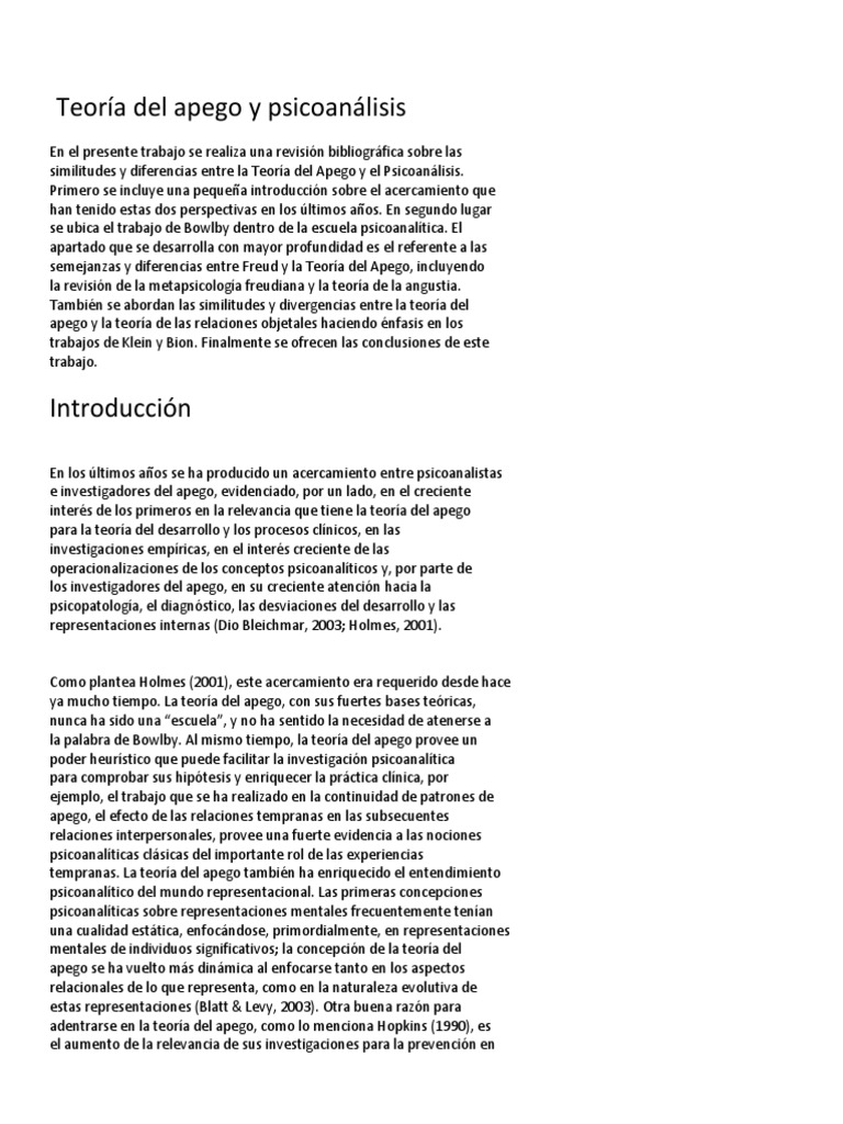Teoría Del Apego y Psicoanálisis | PDF | Teoría de apego | Psicoanálisis